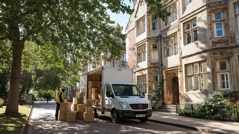lpv_removals_oxfordshire_student_removals_02 Removal company van in Oxford student accommodation area near Jericho