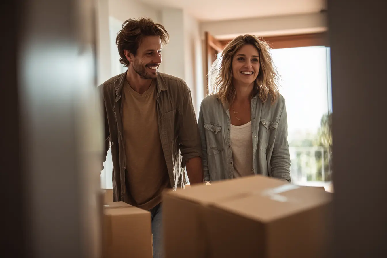 A couple opening boxes after a moving in Bicester